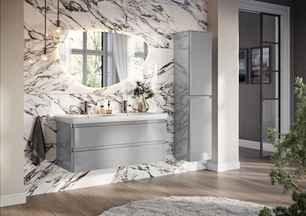 Neon Gloss Light Grey Wall Hung Vanity Unit with Lynx Resin Basin 1200mm