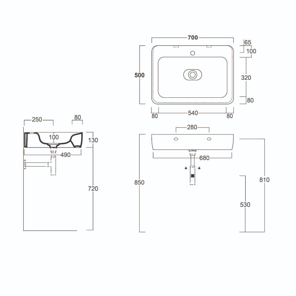 Micheli Matt Grey Wall Hung Basin 700mm SPEC