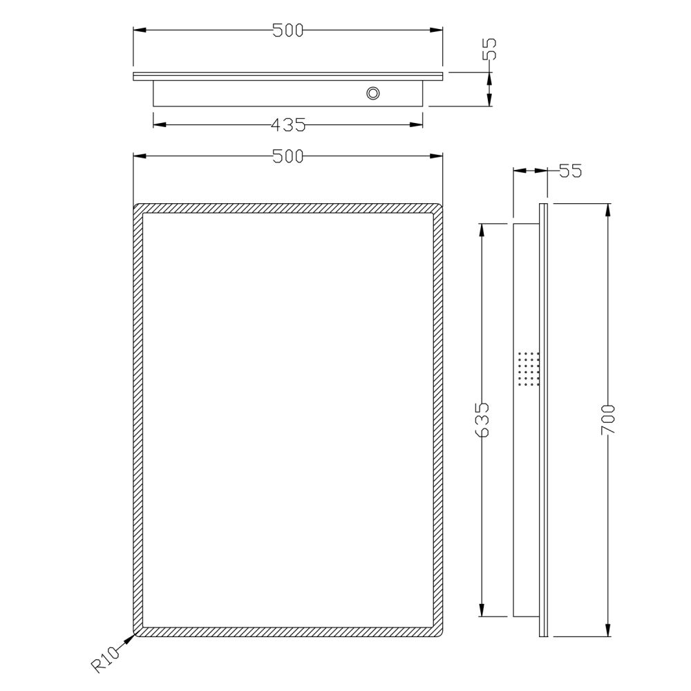 Jarrow Illuminated LED Mirror with Bluetooth Speakers 500x700mm Spec Drawings