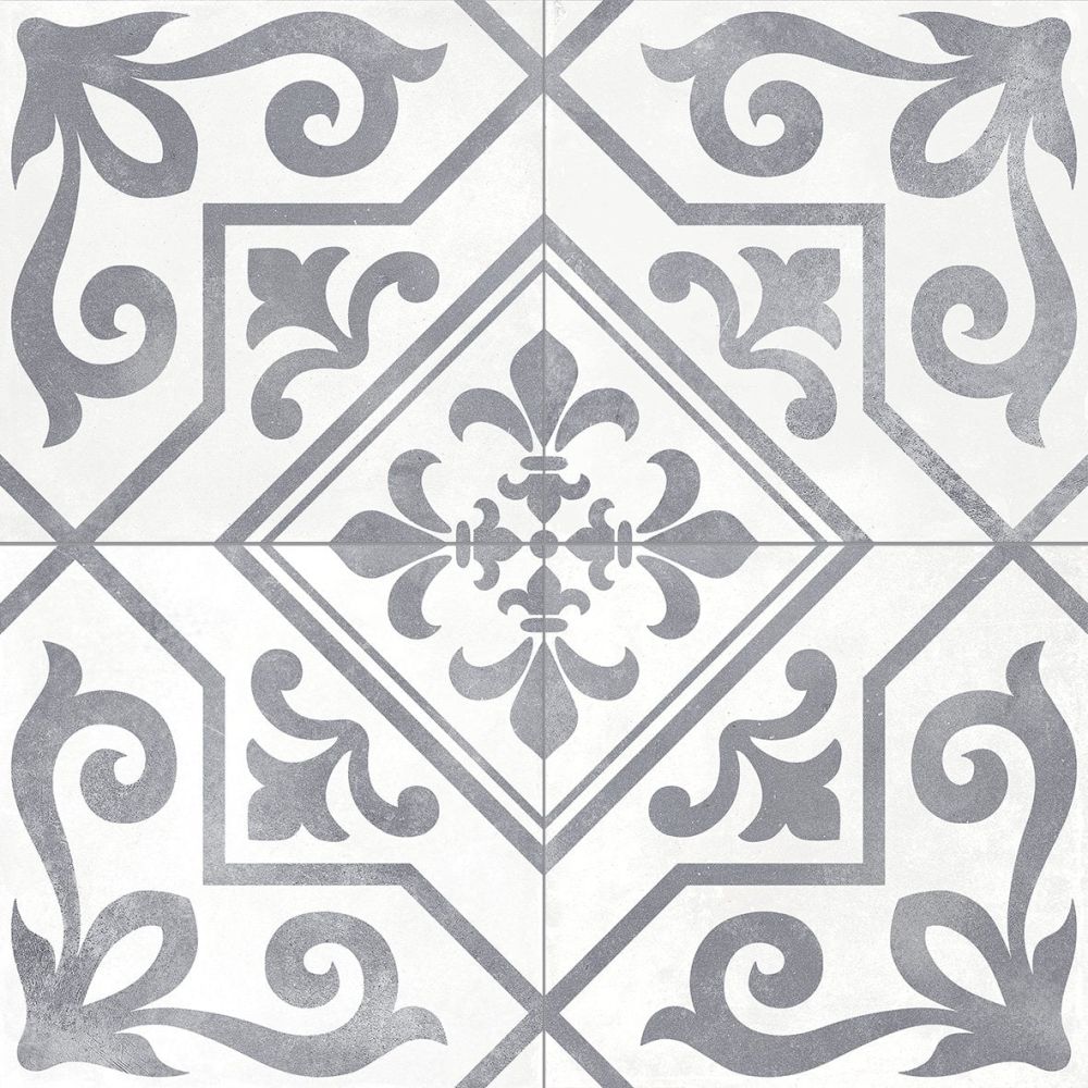 Xabia Silver Patterned Matt Porcelain Tile 452x452mm