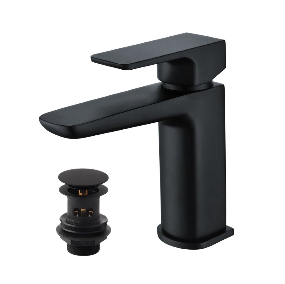 Zena Matt Black Basin Mixer Tap & Waste