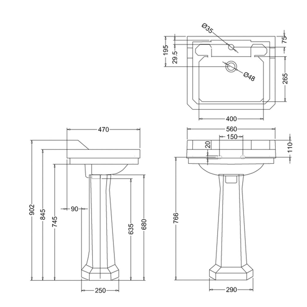 Medium Square Basin & Pedestal Spec