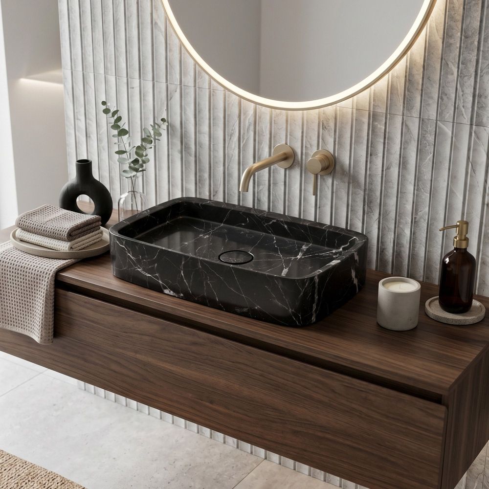 Marzio Nero Honed Marble Rounded Rectangle Basin 212987
