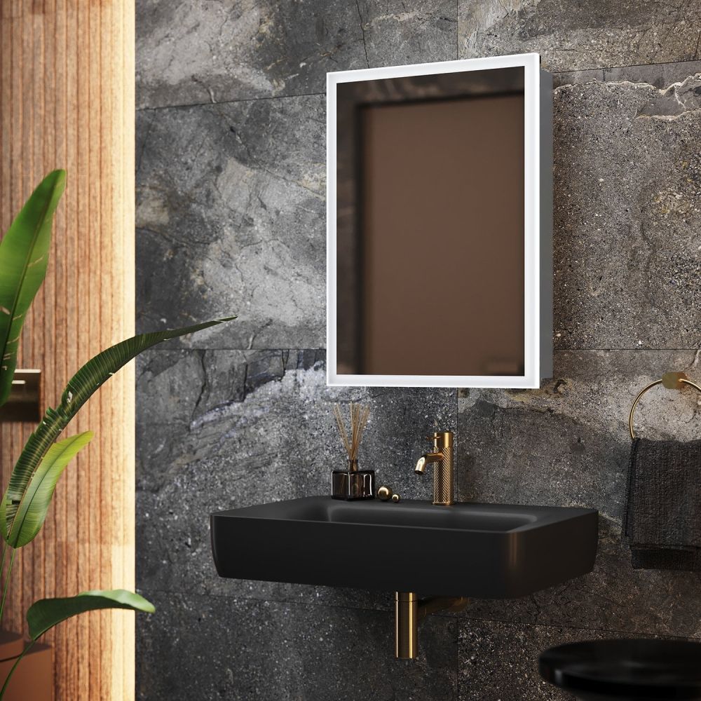 Lapis Silver Motion Sensor Illuminated LED Heated Mirrored Wall Cabinet 500x700mm