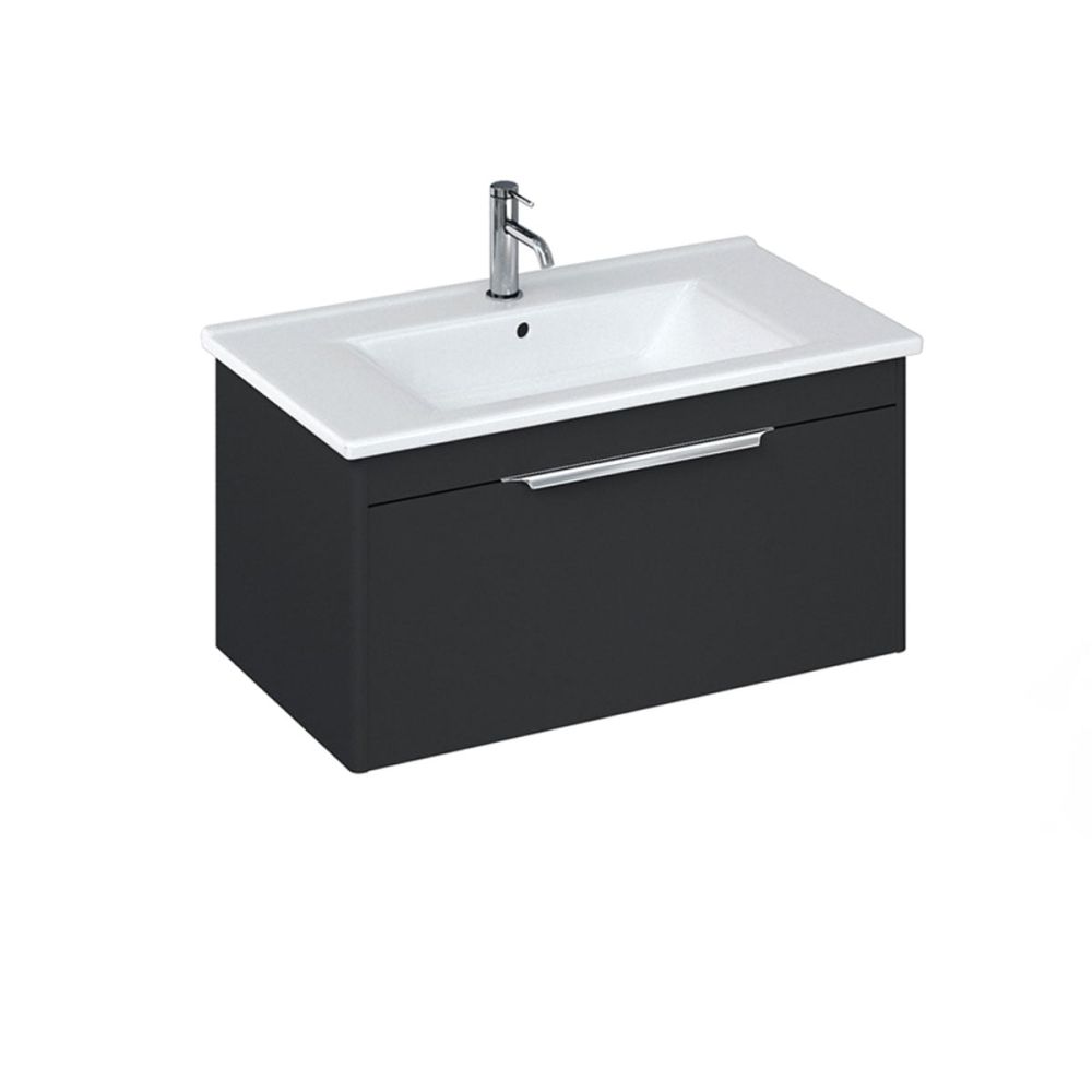 Britton Shoreditch Matt Grey Single Drawer Wall Hung Vanity Unit with Square Basin 850mm