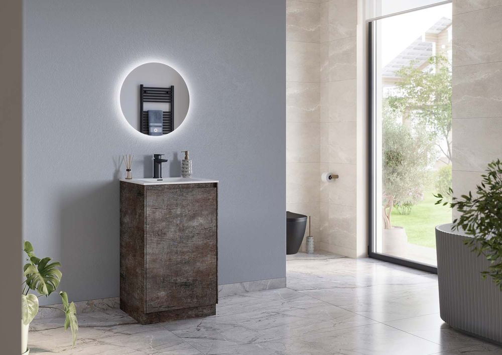 Odion Metallic Floor Standing Vanity Unit with White Basin 500mm