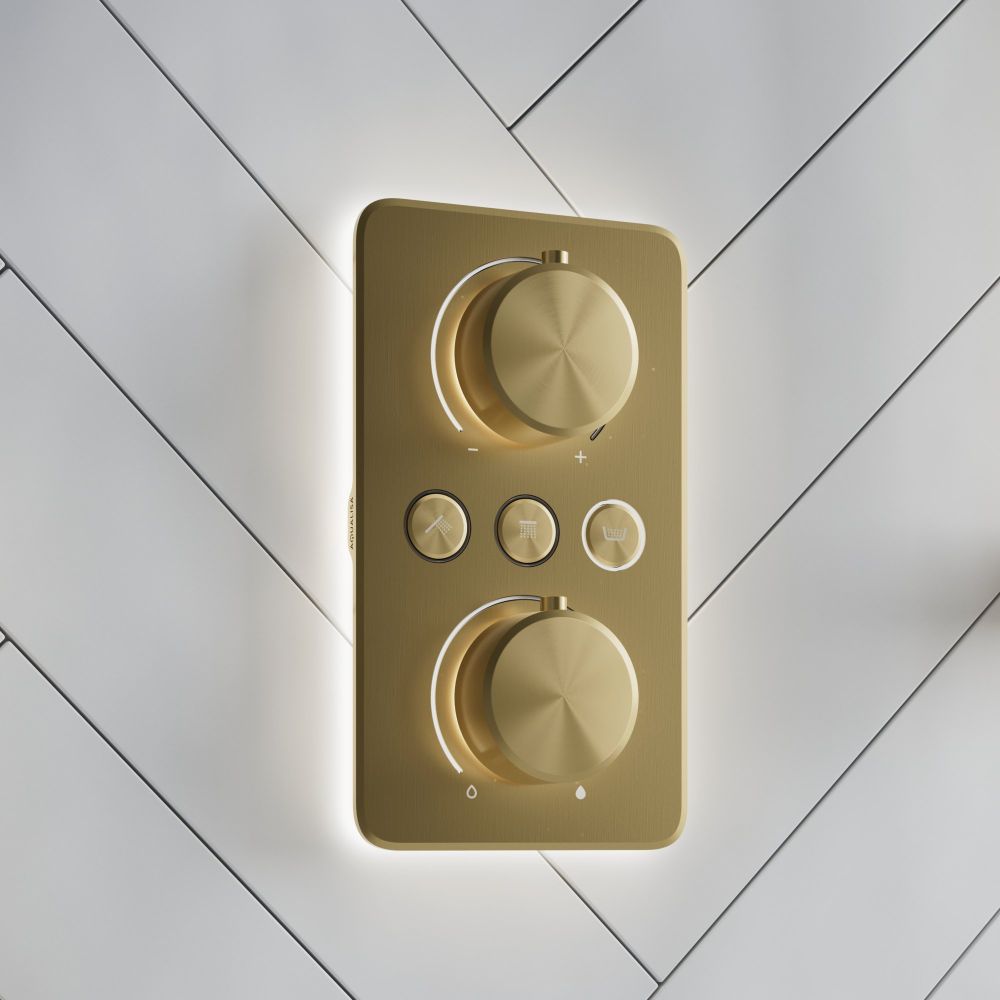 Aqualisa S1 Brushed Gold Smart Digital Shower Triple Outlet (Slide Rail Kit with Bath Filler and Fixed Wall Head) HP/Combi