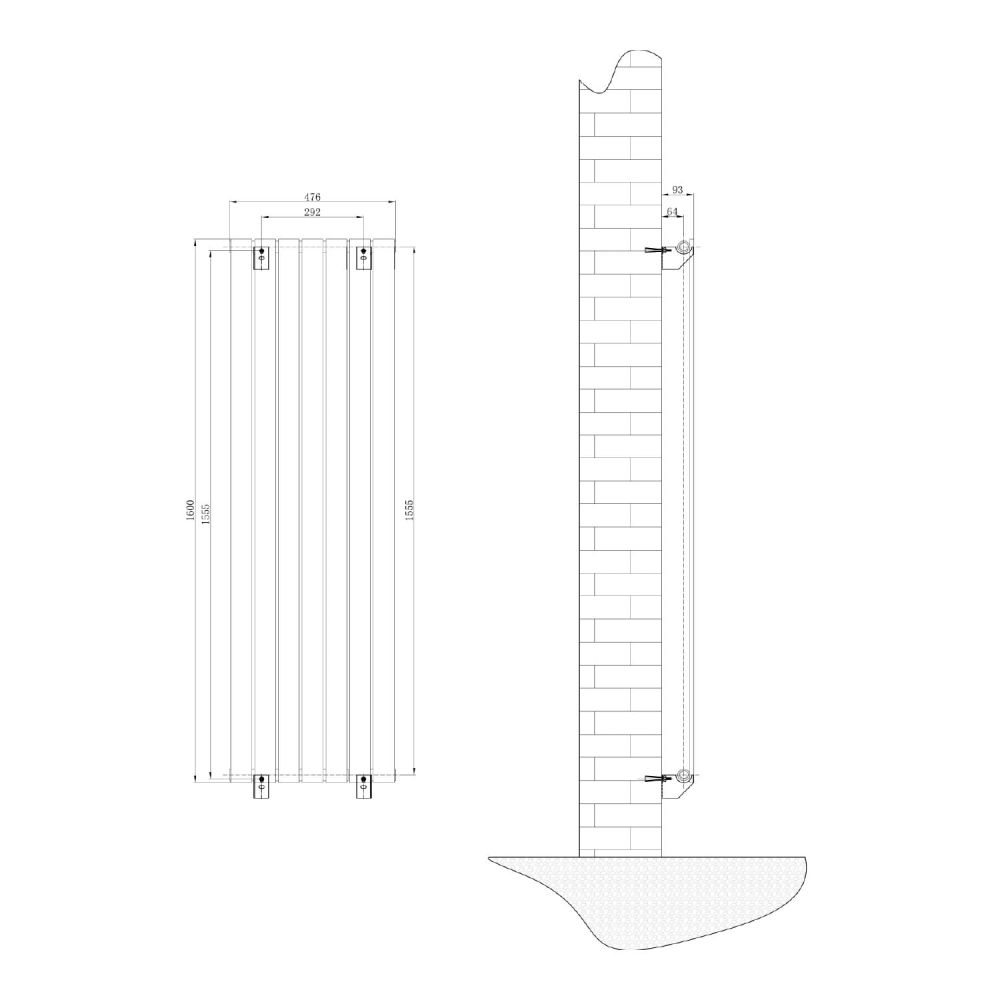 Perth Grey Single Vertical Flat Panel Radiator 1600x475mm