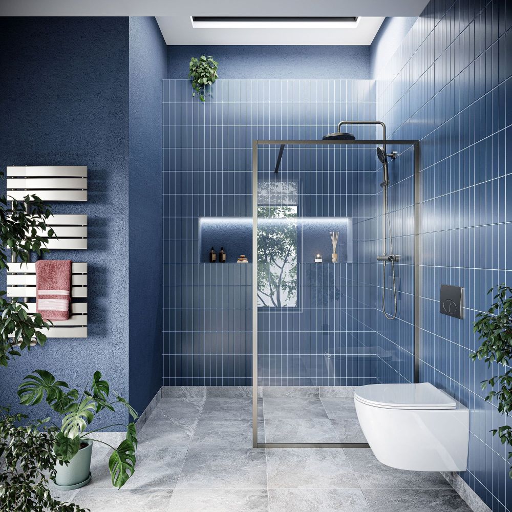 Amien Brushed Nickel Framed Clear Glass Shower Screen - 1080mm