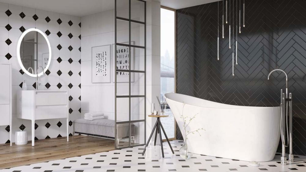 Modern bathroom image featuring the Sandhurst Freestanding Acrylic Bath 1680x730mm