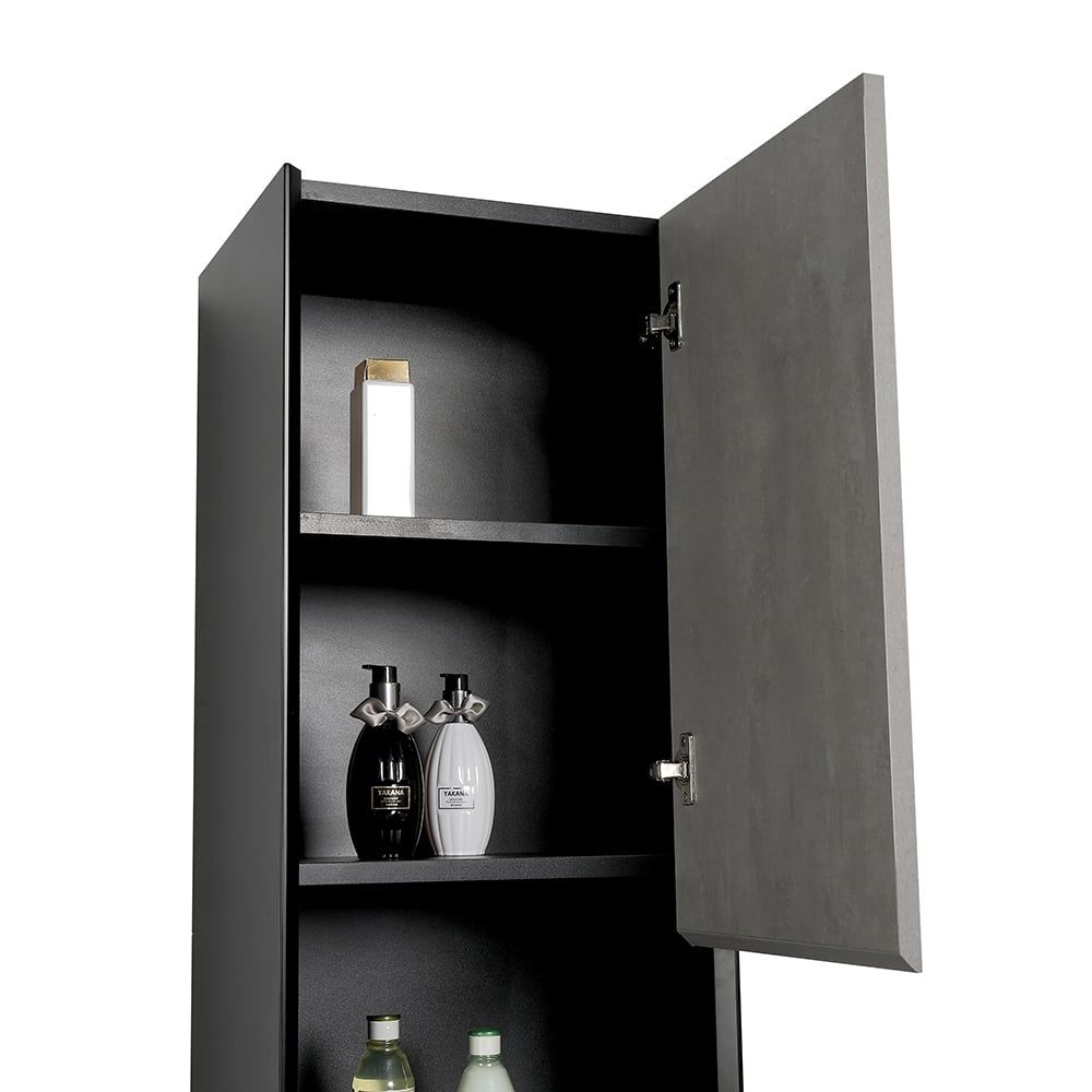 Snowdon Concrete and Black Wall Mounted Tall Storage Cabinet