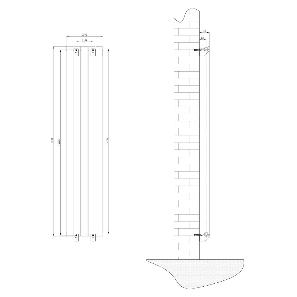 Perth White Single Vertical Flat Panel Radiator 1800x340mm