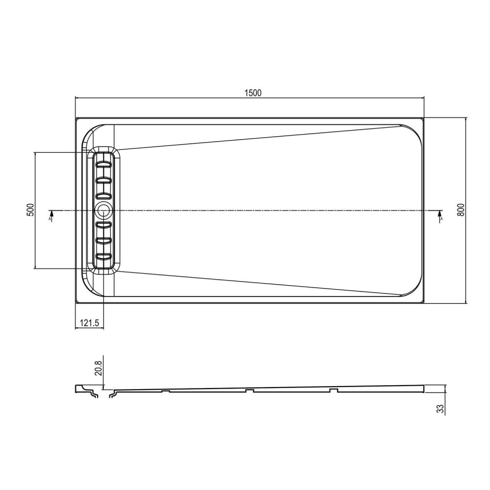 Linearity White Slimline Shower Tray 1500x800mm Spec Drawing