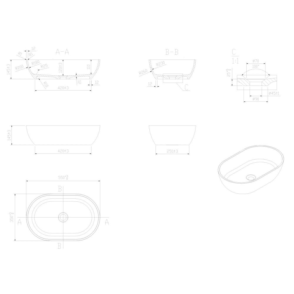 Tempest Matt Black Stone Countertop Basin