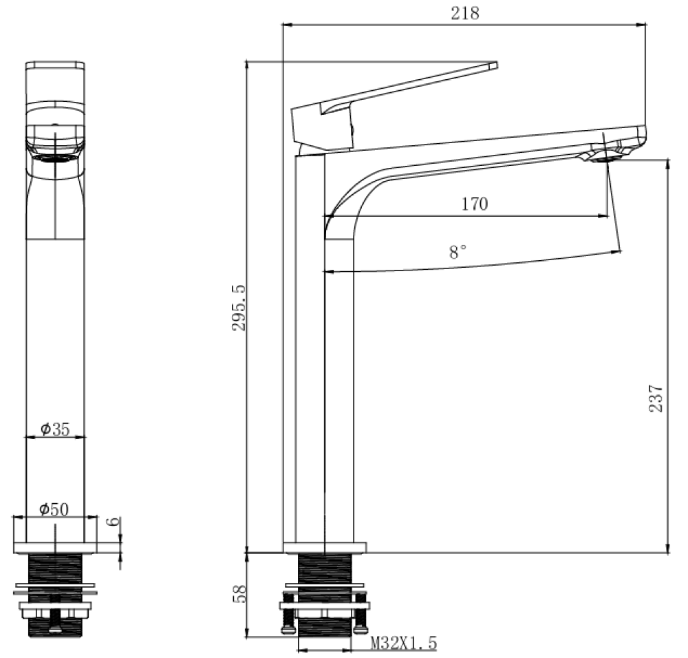 Sora Chrome Tall Basin Mono Tap dimensions