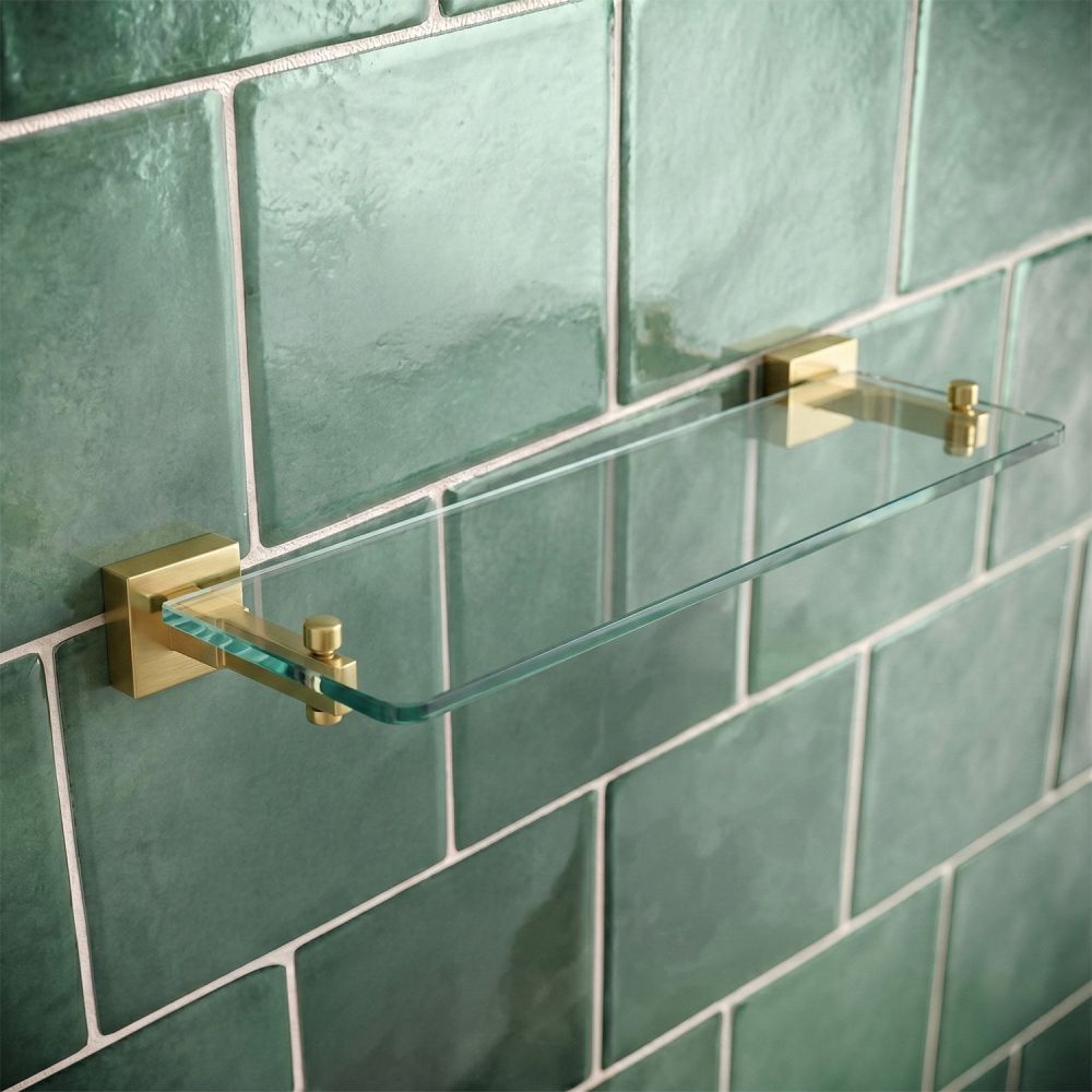 Quad Brushed Gold Glass Shelf