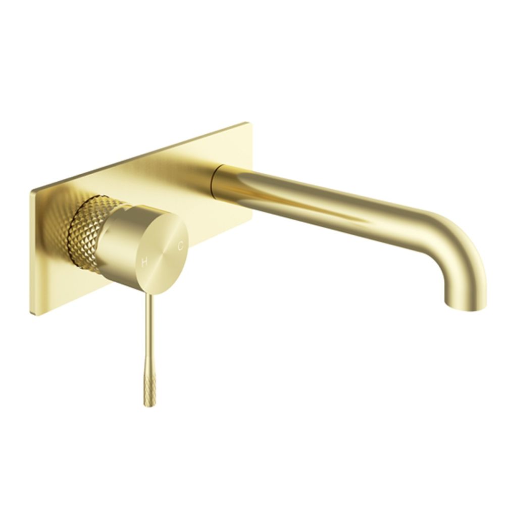 Moray Brushed Gold wall mounted basin tap featuring a textured knurled detailing