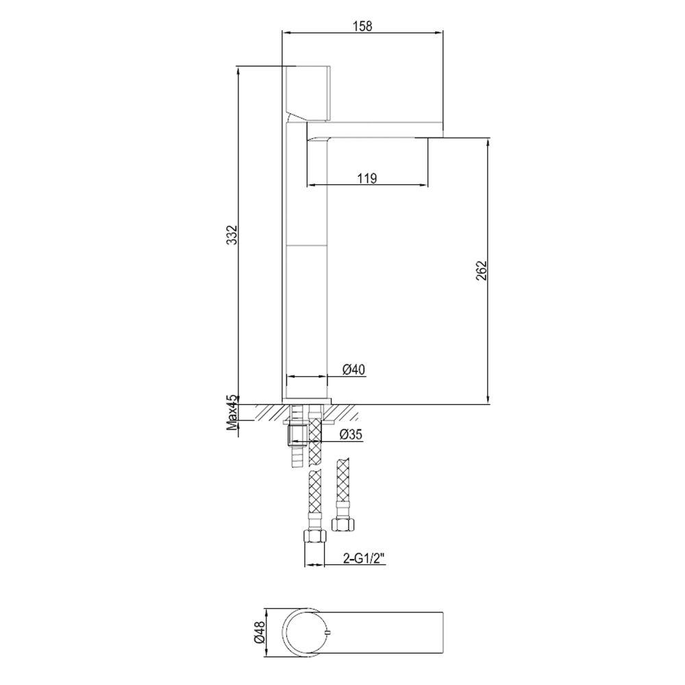 Pancho Chrome Tall Basin Mixer Tap dimensions