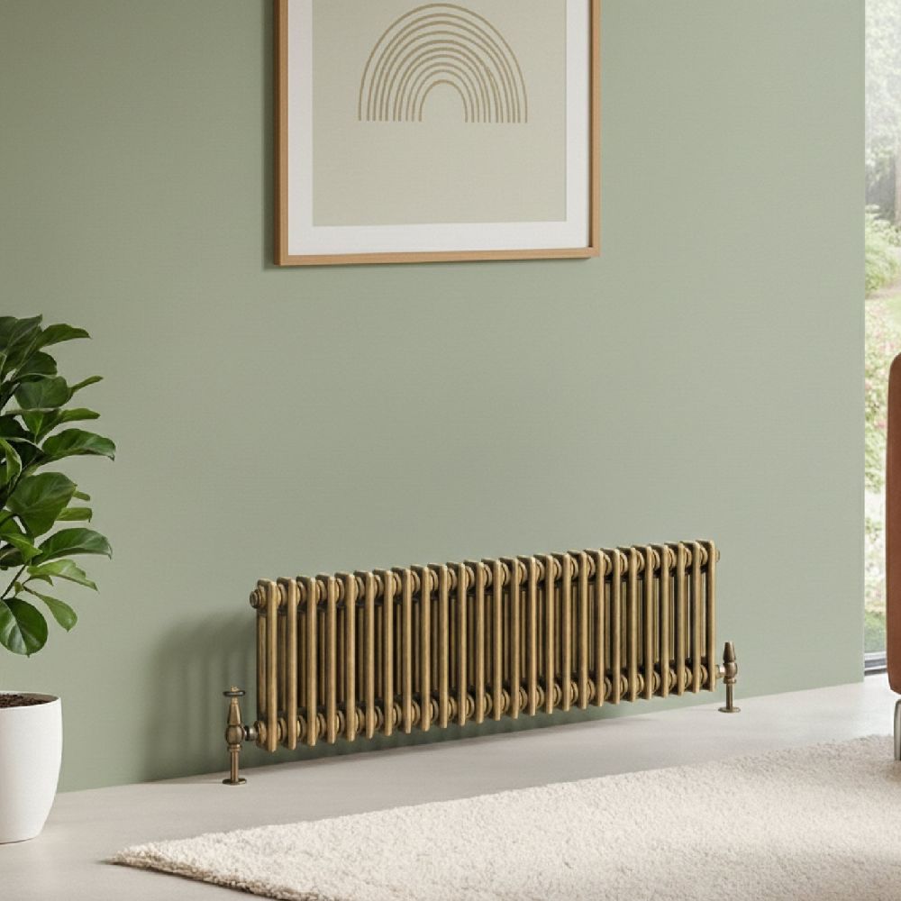 Clement Antique Brass Double Horizontal Column Radiator 300x1190mm