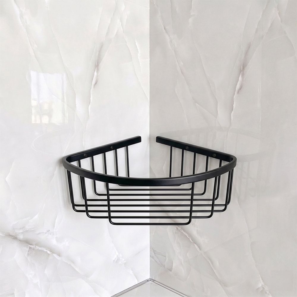Black Single Corner Shower Basket