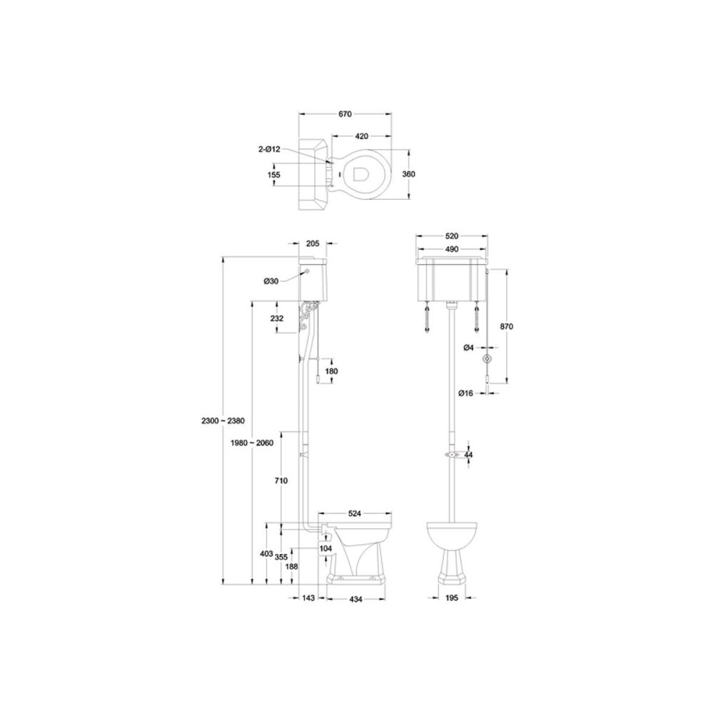 Burlington Traditional High Level WC with Gold Dual Flush Ceramic Cistern