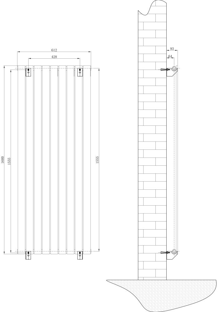 Perth Grey Double Vertical Flat Panel Radiator 1600x610mm