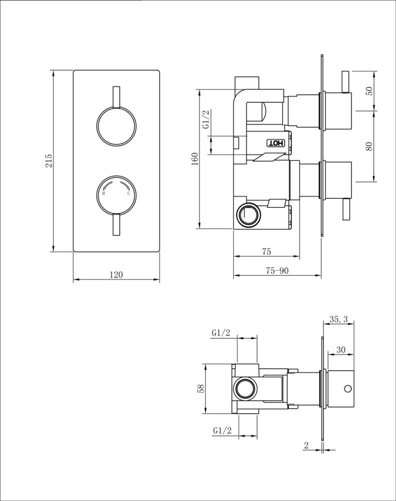 Round Concealed Shower Valve - Single Outlet Chrome Spec