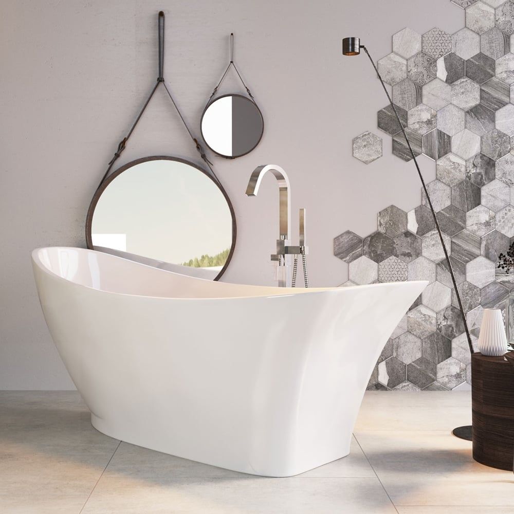 Roomset image showcasing the Eton White Freestanding Acrylic Bath 1750x750mm