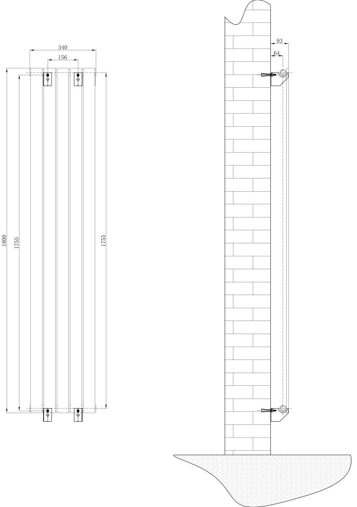 Perth Grey Double Vertical Flat Panel Radiator 1800x340mm