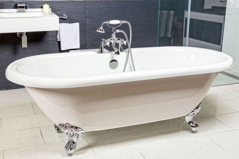 Roomset image of the Mere Traditional Freestanding Acrylic Bath with Chrome Feet 1780x800mm