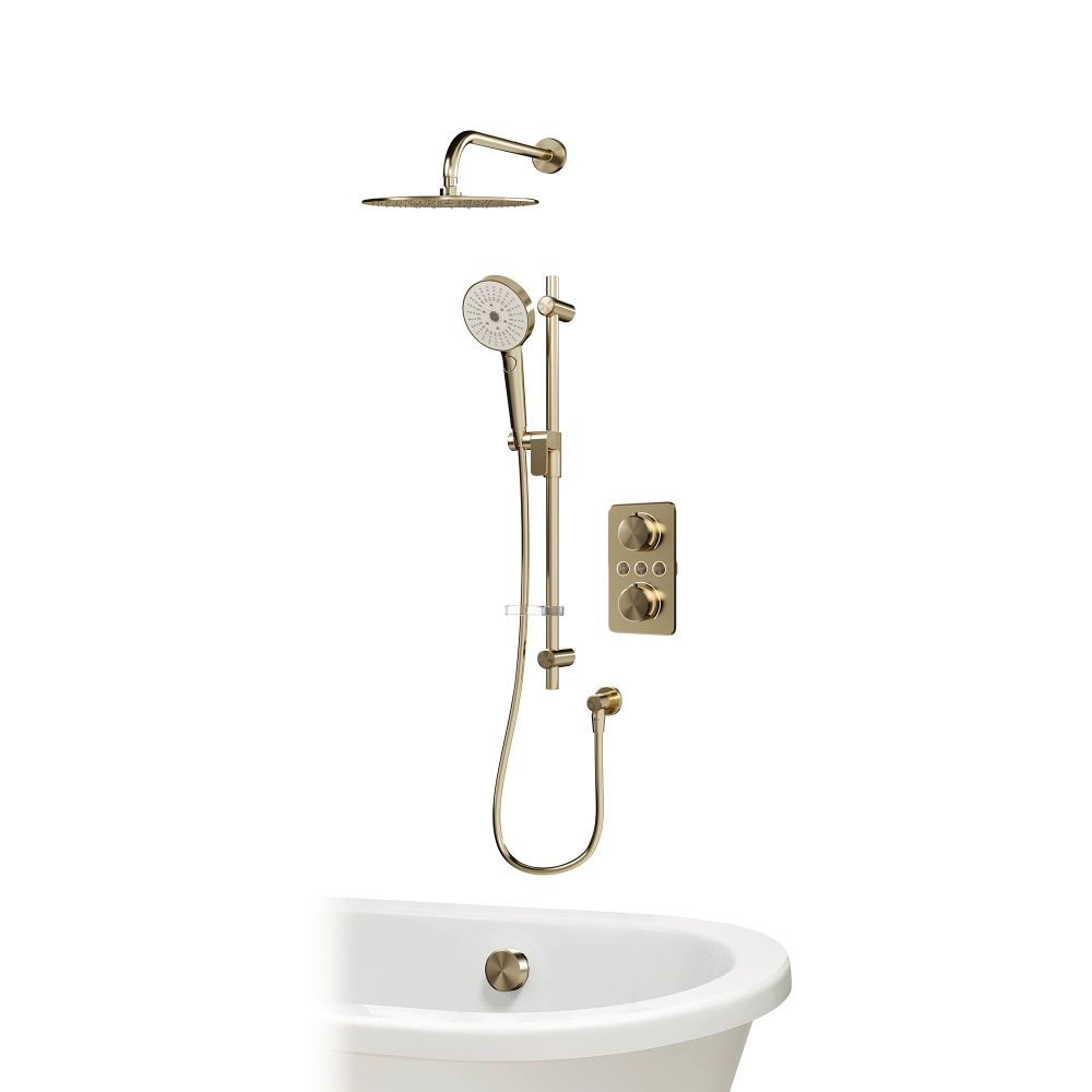 Aqualisa S1 Brushed Gold Smart Digital Shower Triple Outlet (Slide Rail Kit with Bath Filler and Fixed Wall Head) HP/Combi