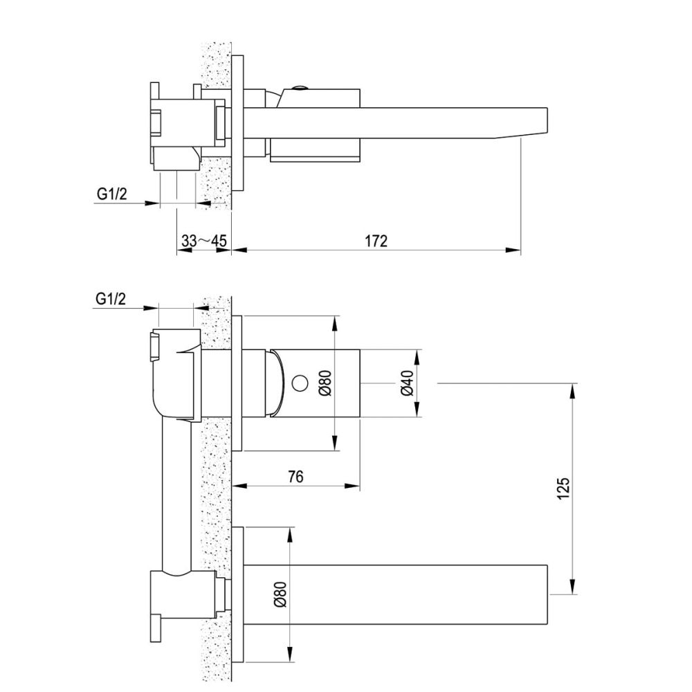 Pancho Matt Black and Chrome Wall Mounted Basin Tap