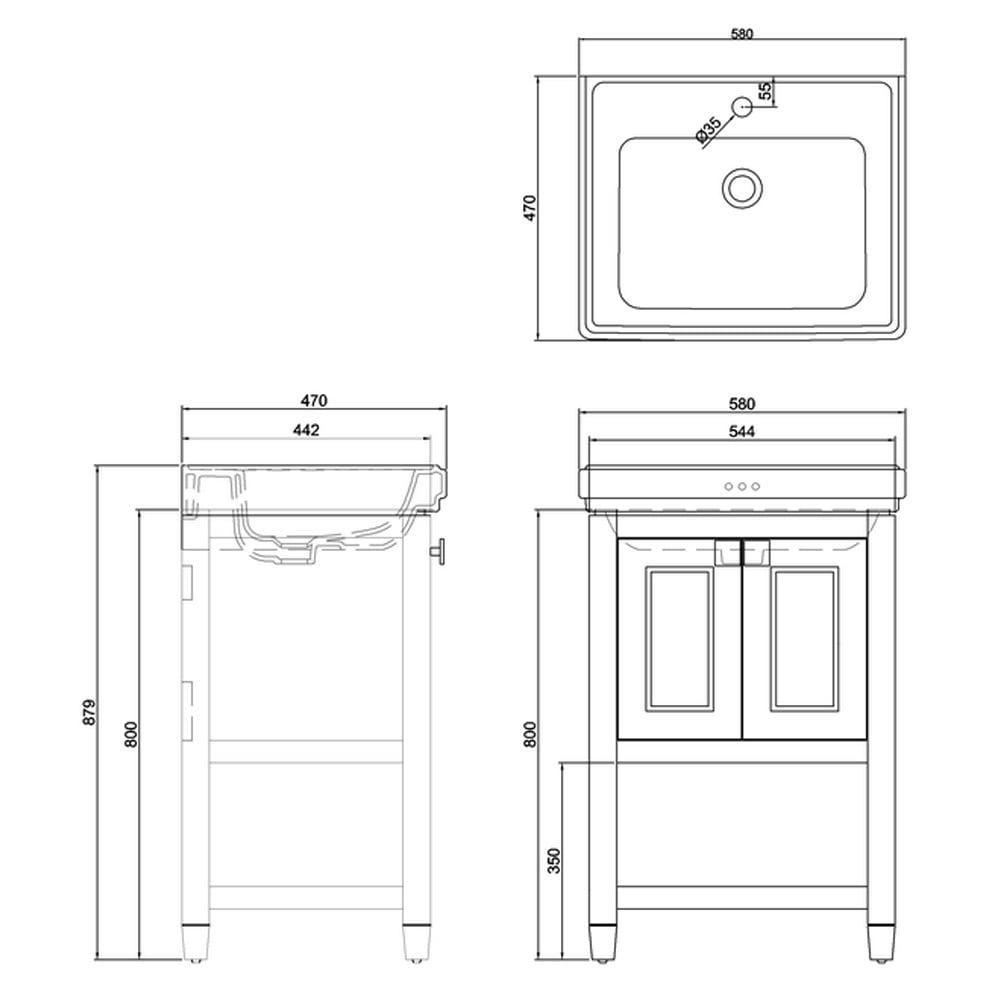 Burlington Riviera Matt Blue Floor Standing Vanity Unit with Basin 580mm