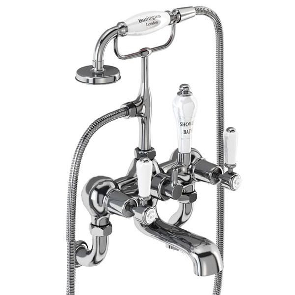 Burlington Kensington Chrome Wall Mounted Bath Shower Mixer Tap with S Adjuster