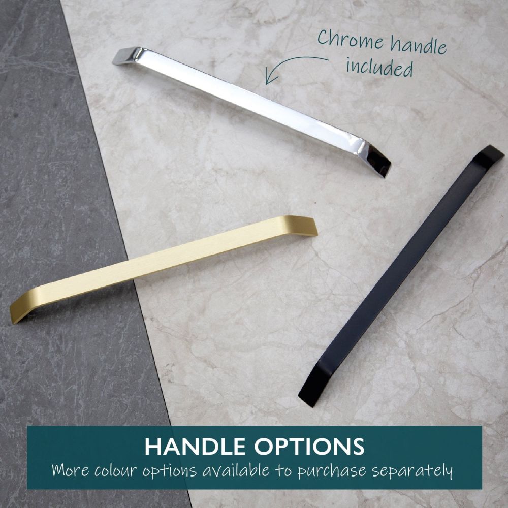 image showing a selection of handle options that can be purchased seperately for the Nante Light Elm Floor Standing Cloakroom Vanity Unit