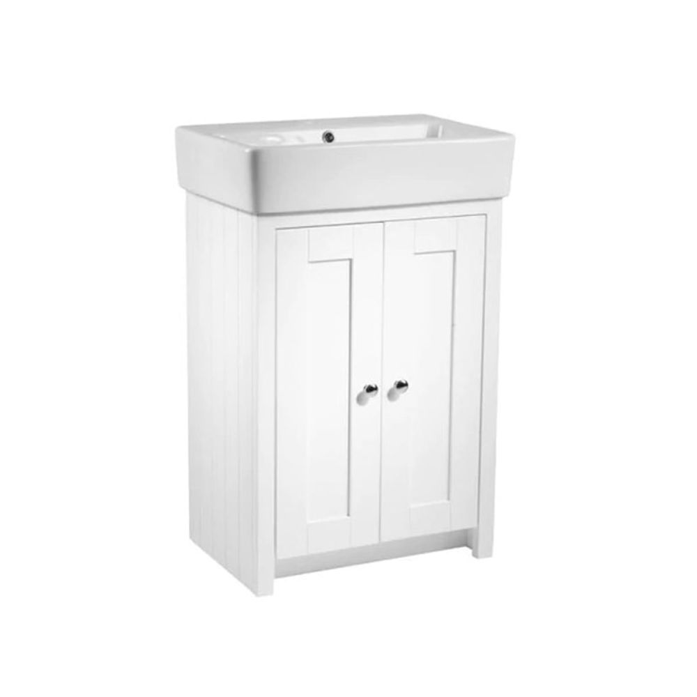 Tavistock Lansdown Linen White Floor Standing Vanity Unit with Two Tap Hole Basin 575mm