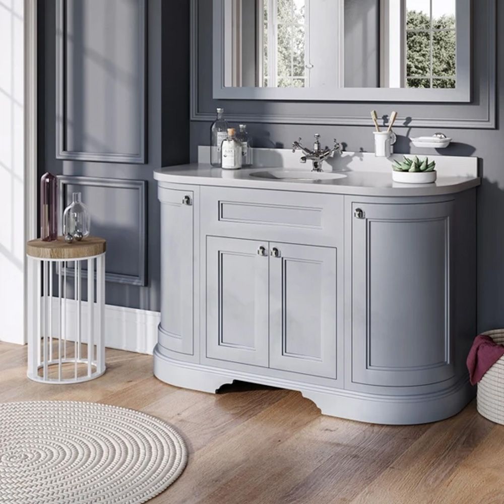 Traditional grey freestanding vanity unit with one integrated basin roomset