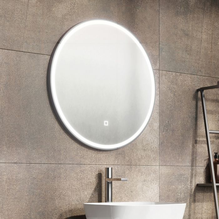 Avery Black Circle Round Illuminated LED Heated Bathroom Mirror Lifestyle 700x700mm