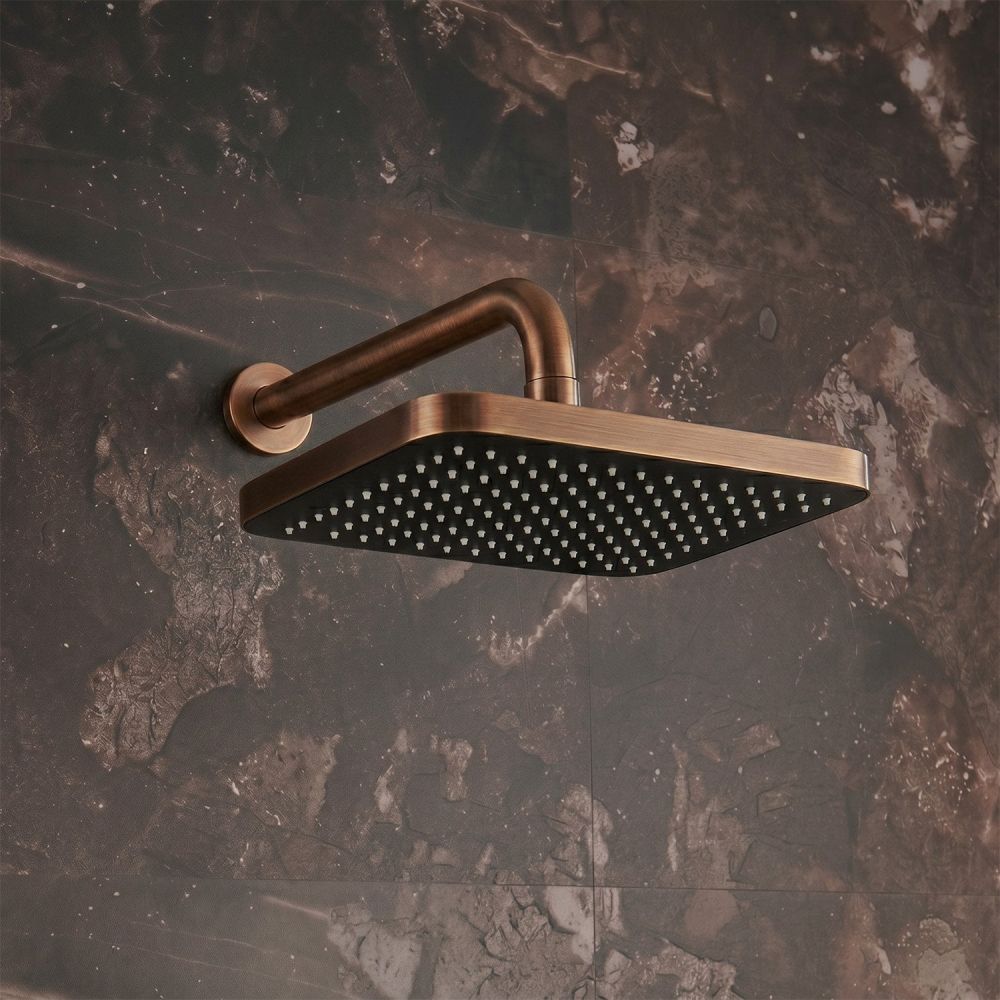 Flint Brushed Bronze Square Rainfall Shower Head & Arm