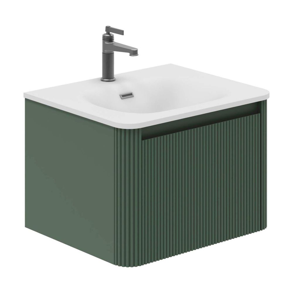 600mm Wish Ribbed Wall Hung Vanity Unit in Green with Ceramic Basin