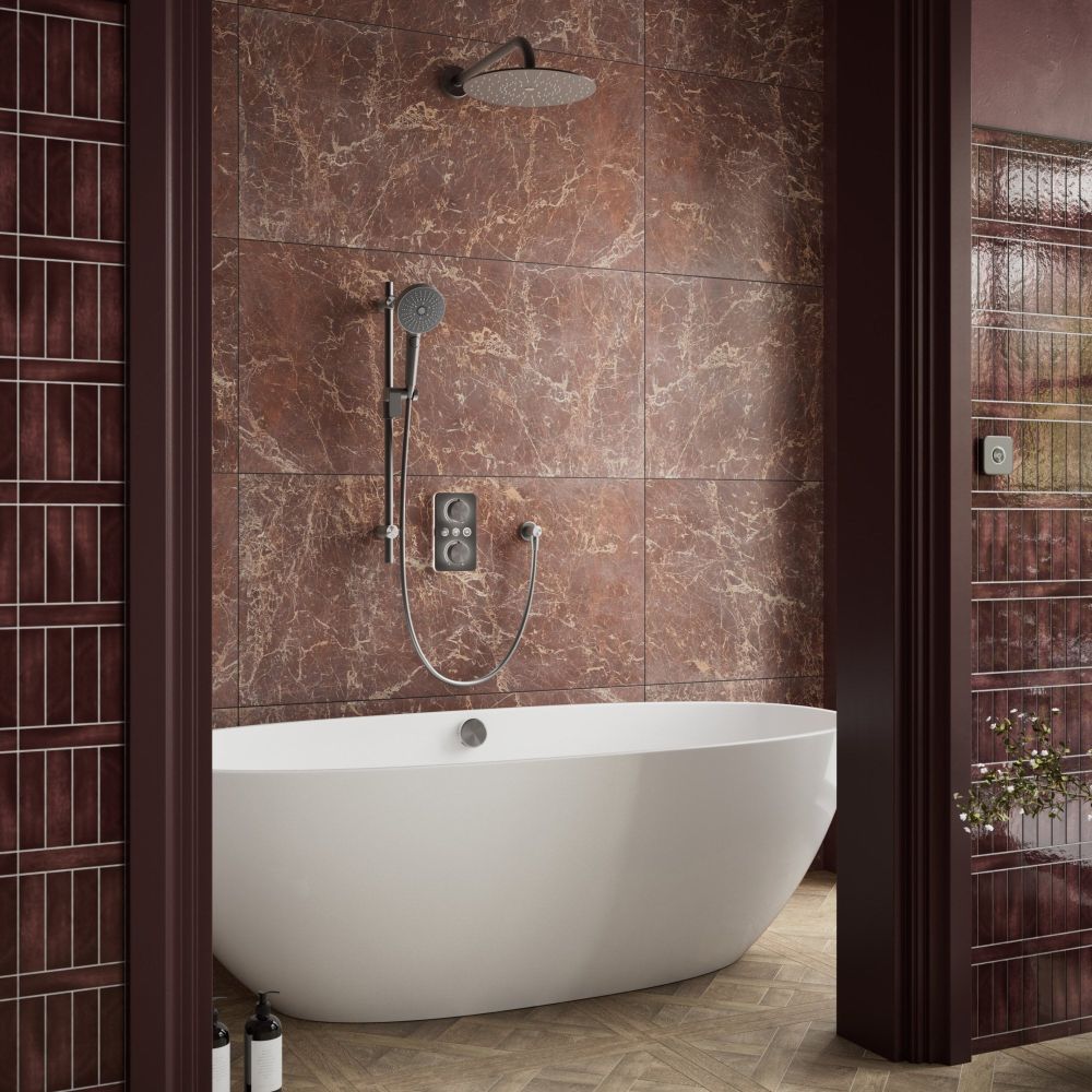 Aqualisa S1 Gunmetal Smart Digital Shower Triple Outlet (Slide Rail Kit with Bath Filler and Fixed Wall Head) Gravity Pumped