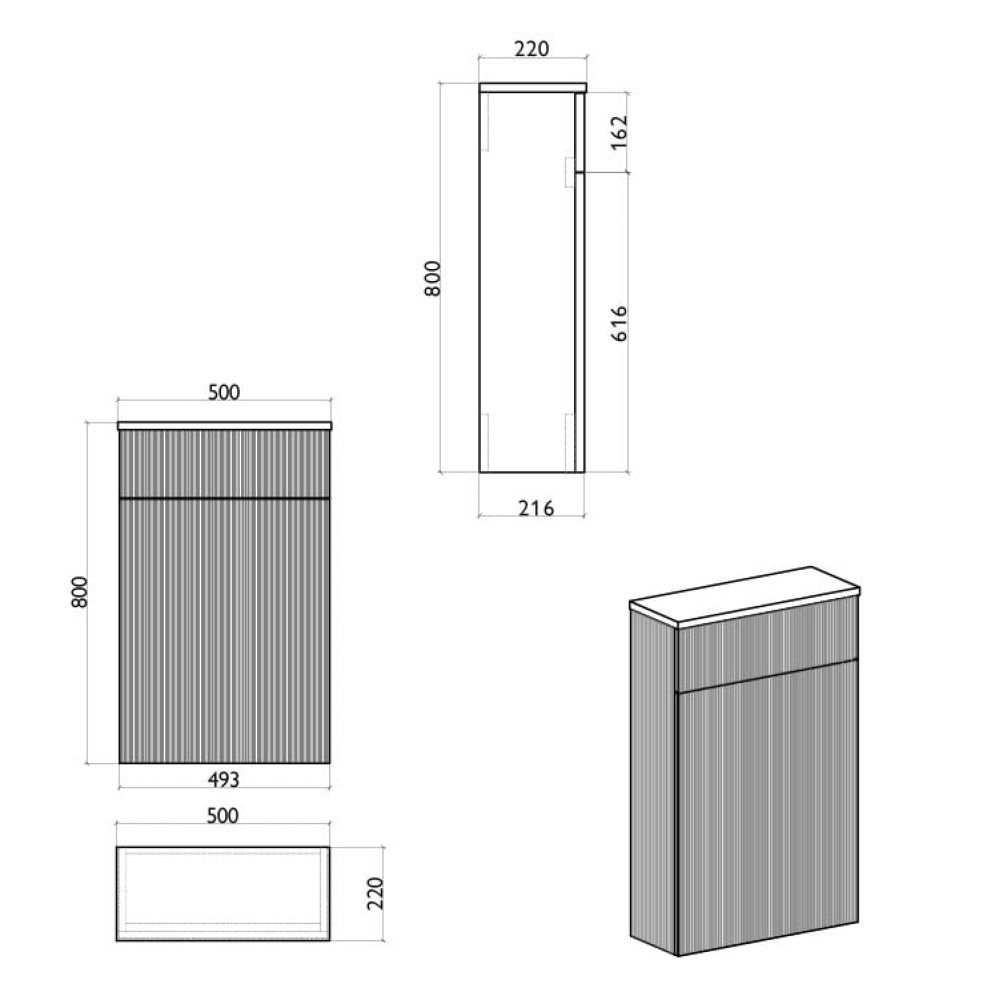 Bryce 500mm Ribbed Grey WC unit
