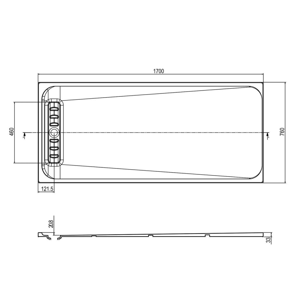 Linearity White Slimline Shower Tray 1700x760mm Spec Drawing