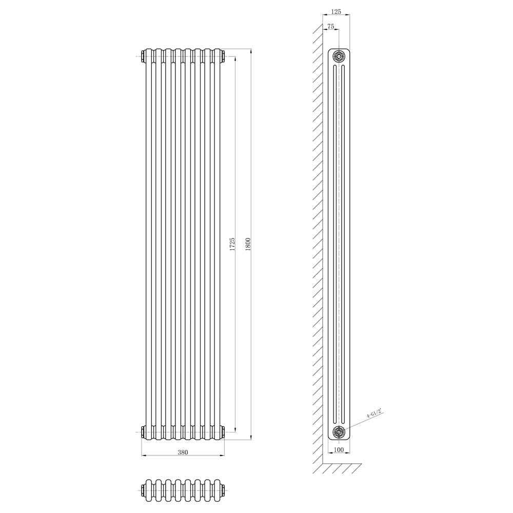 Upton Grey Triple Vertical Column Radiator 1800x380mm