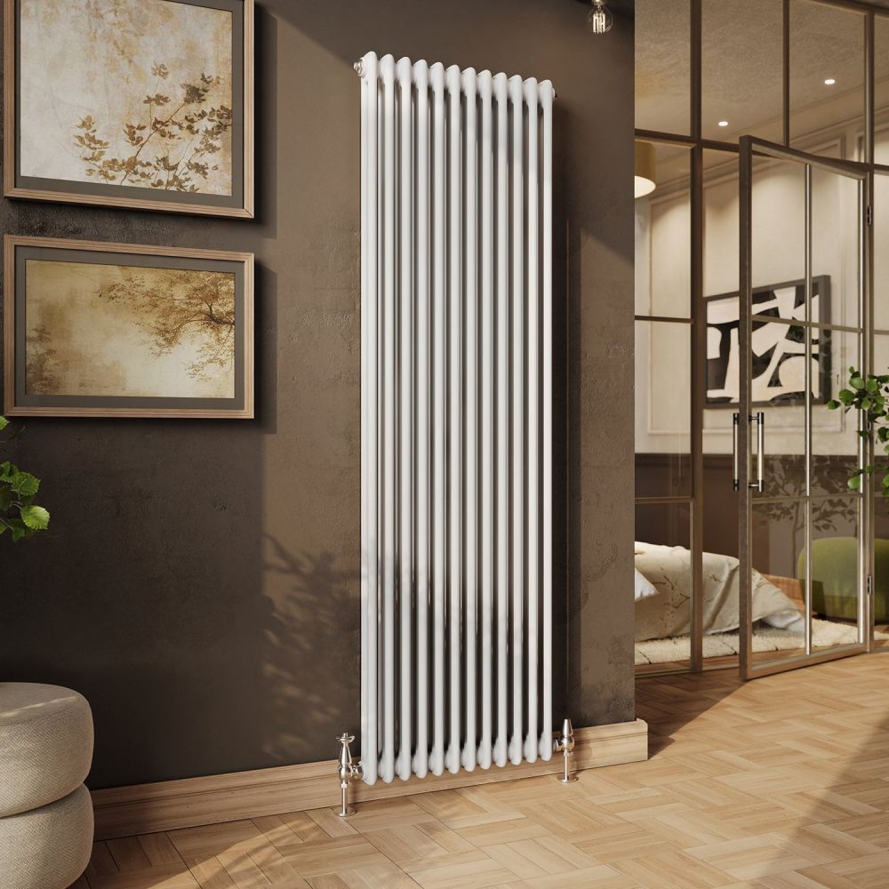 Upton White Double Vertical Traditional Column Radiator 1800x560mm