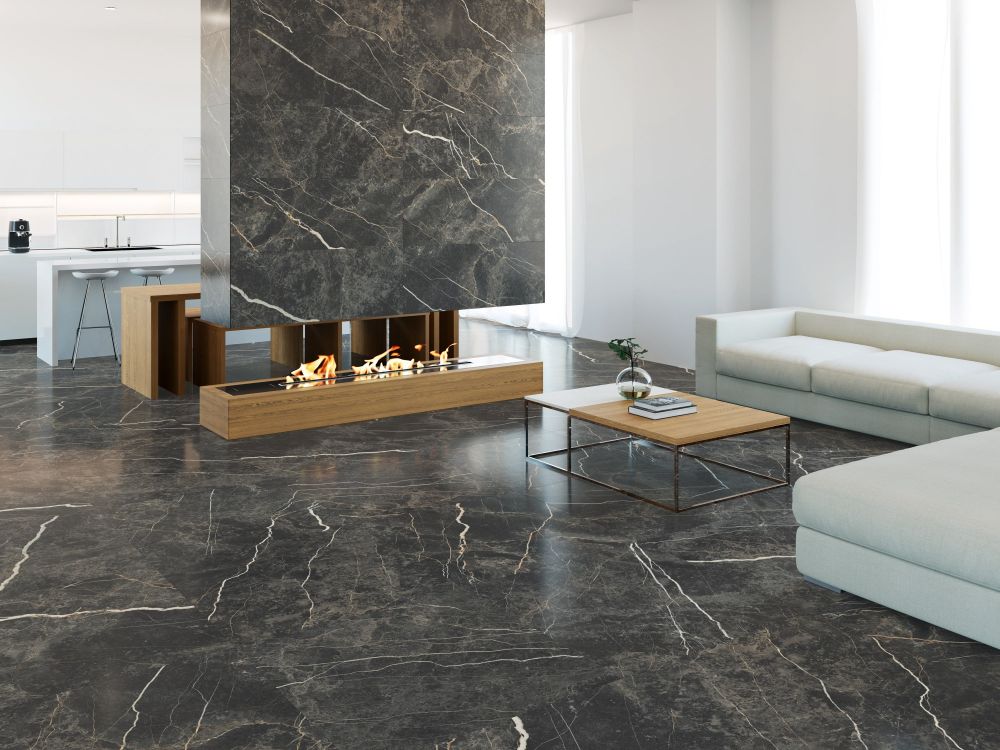Lyons Black Marble Matt Porcelain Tile 900x900mm