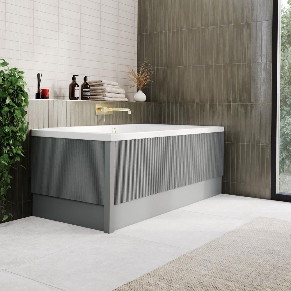 Bryce 800mm Ribbed Grey End Bath Panel with Corner Post