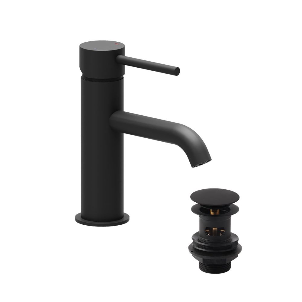 Elora Matt Black Basin Mixer Tap & Waste