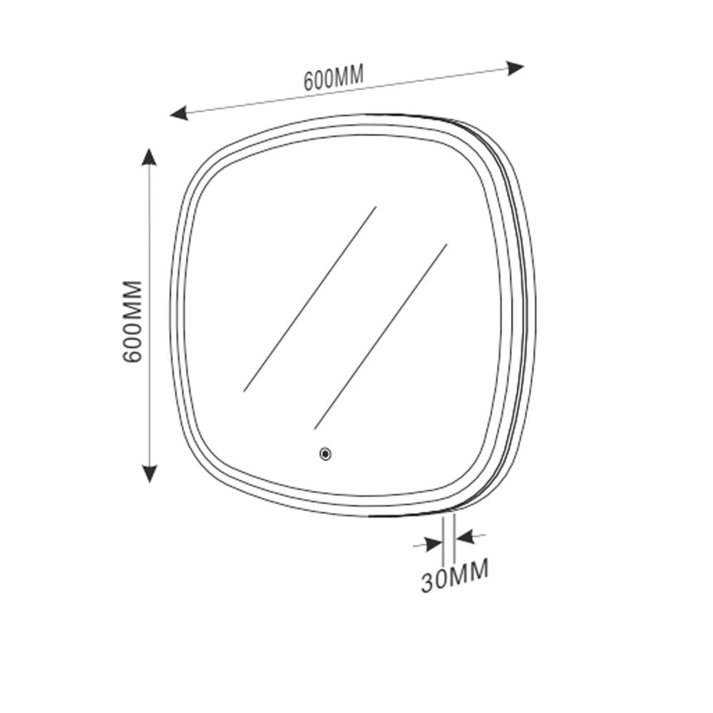 Pablo Square Illuminated LED Bathroom Mirror 600x600mm Dimension Drawing