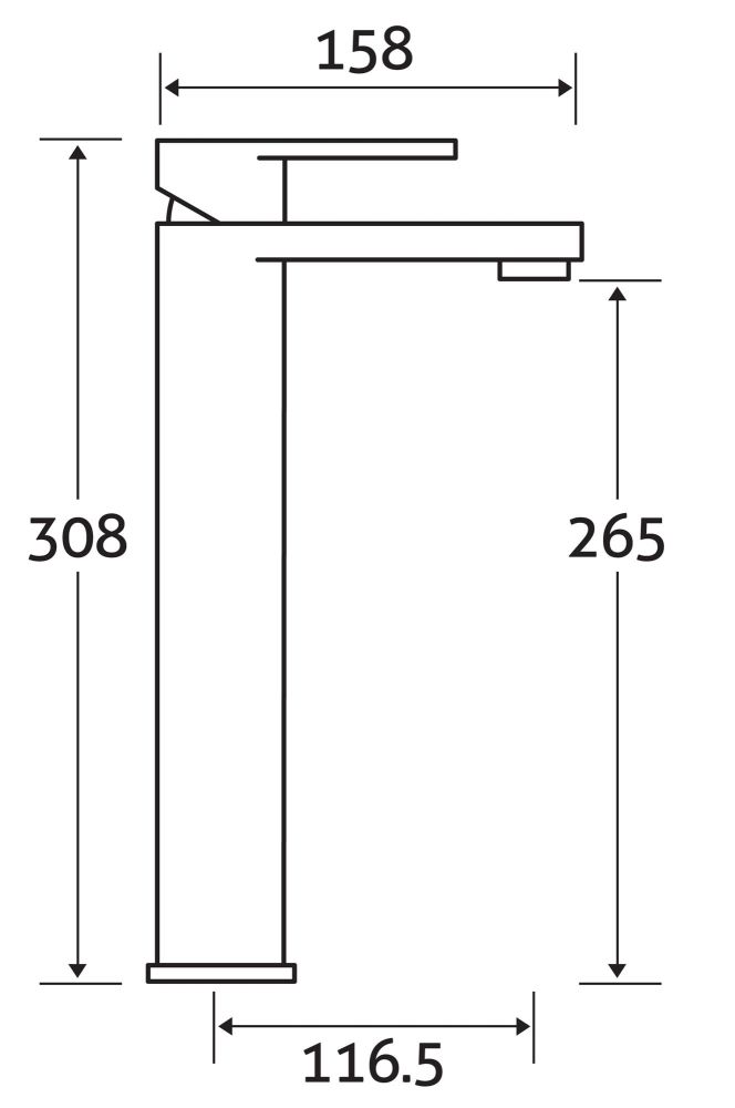 Venture Chrome Extended Tall Basin Mixer Tap dimensions